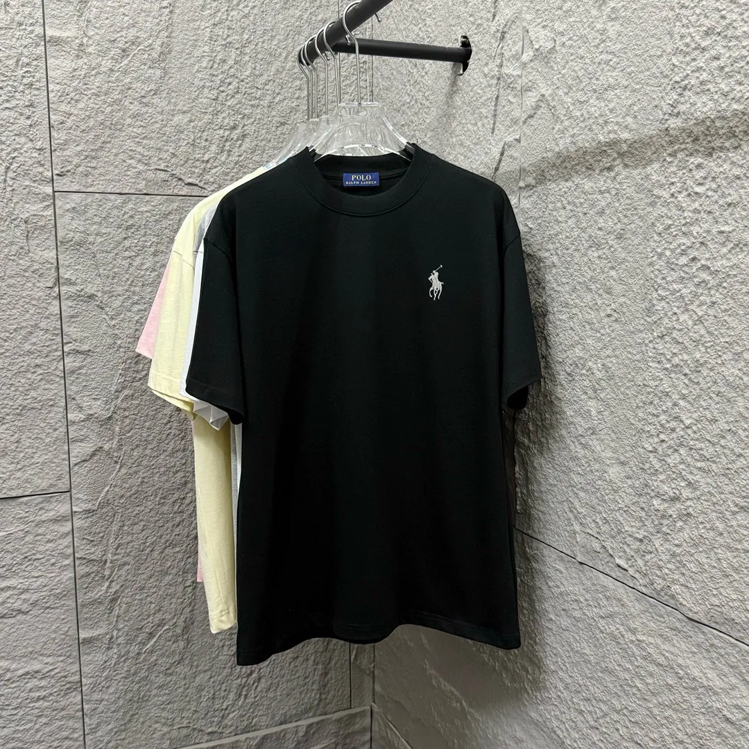 P150 Polo* Ralph Lauren 2025 spring and summer new style Classic pony embroidery Customized double yarn plain cotton fabric Short-sleeved T-shirt Uniform for men and women Color: black white light pink light blue Size: S (90-130 pounds) M (120-150 pounds) L (140-165 pounds) XL (160-180 pounds) XXL (180-210 pounds)